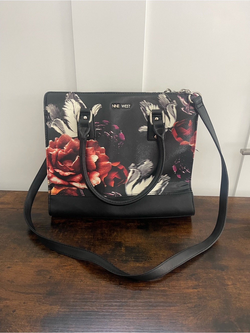 Nine West Black Floral Tote Bag